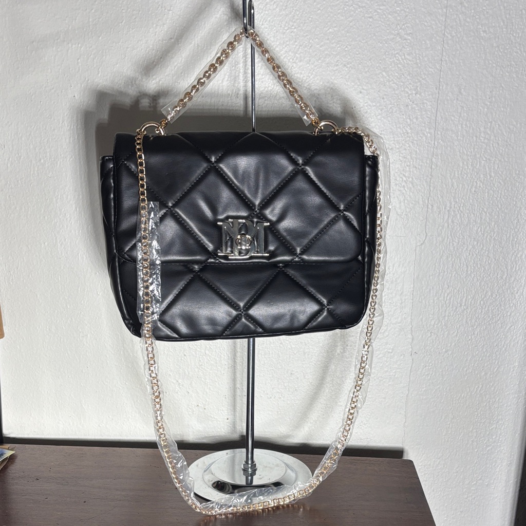 Badgley Mischka Quilted Black Chain Shoulder/Hand Bag Nwt